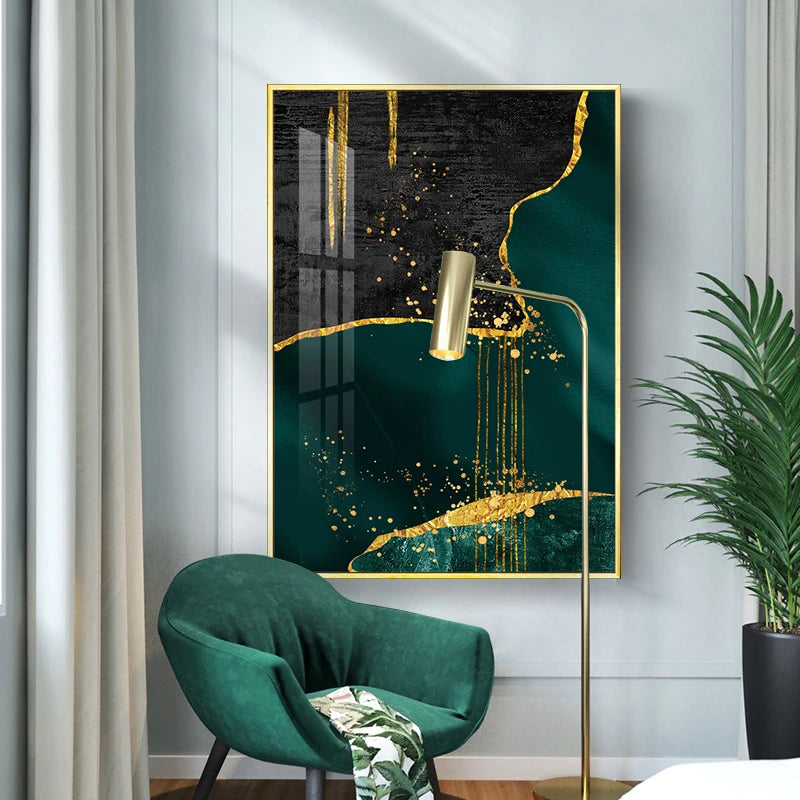 Black Green Golden Marble Print Wall Art Fine Art Canvas Prints Pictures For Living Room Dining Room Light Luxury Home Decor