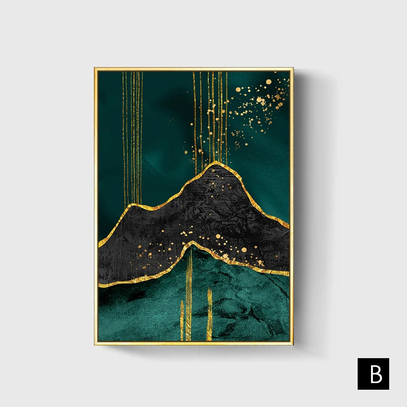 Black Green Golden Marble Print Wall Art Fine Art Canvas Prints Pictures For Living Room Dining Room Light Luxury Home Decor