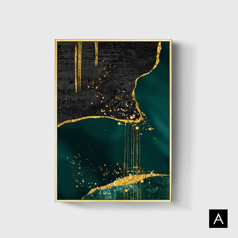 Black Green Golden Marble Print Wall Art Fine Art Canvas Prints Pictures For Living Room Dining Room Light Luxury Home Decor