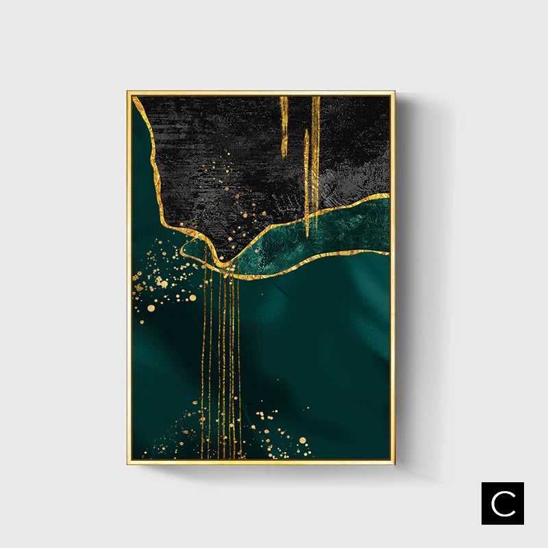Black Green Golden Marble Print Wall Art Fine Art Canvas Prints Pictures For Living Room Dining Room Light Luxury Home Decor