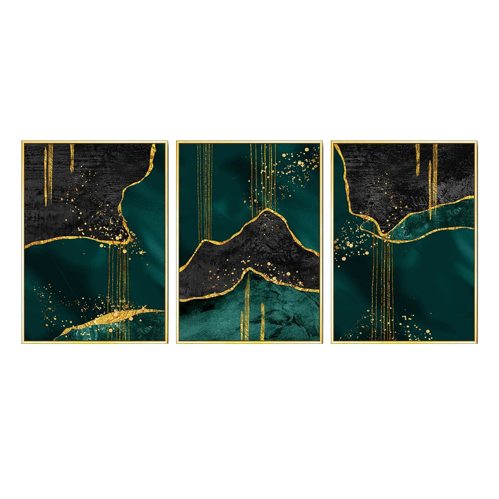 Black Green Golden Marble Print Wall Art Fine Art Canvas Prints Pictures For Living Room Dining Room Light Luxury Home Decor