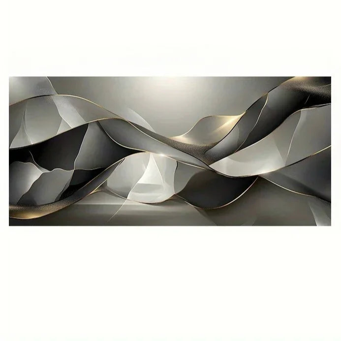 Black Grey Golden Abstract Flowing Geometric Wall Art Fine Art Canvas Prints Picture For Modern Apartment Living Room Dining Room Home Office Decor