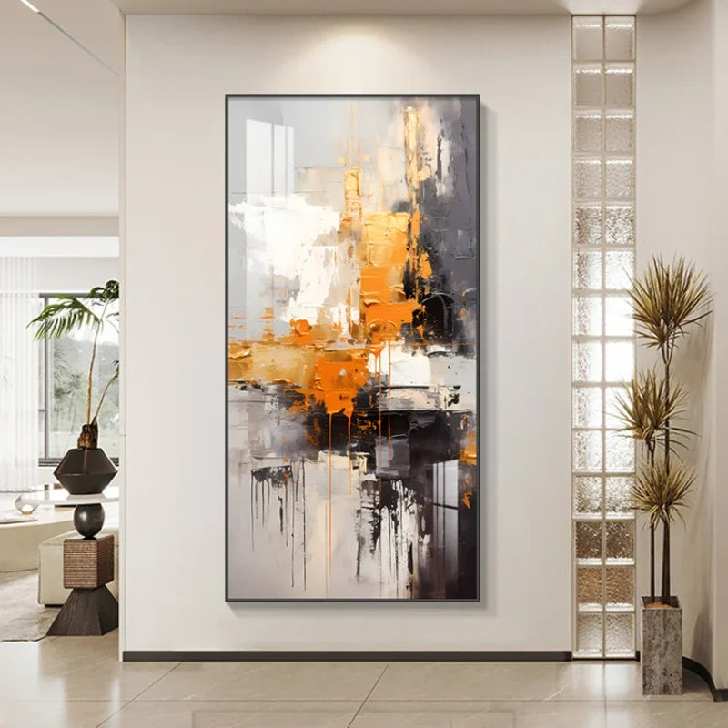 Abstract art painting in a modern living room setting