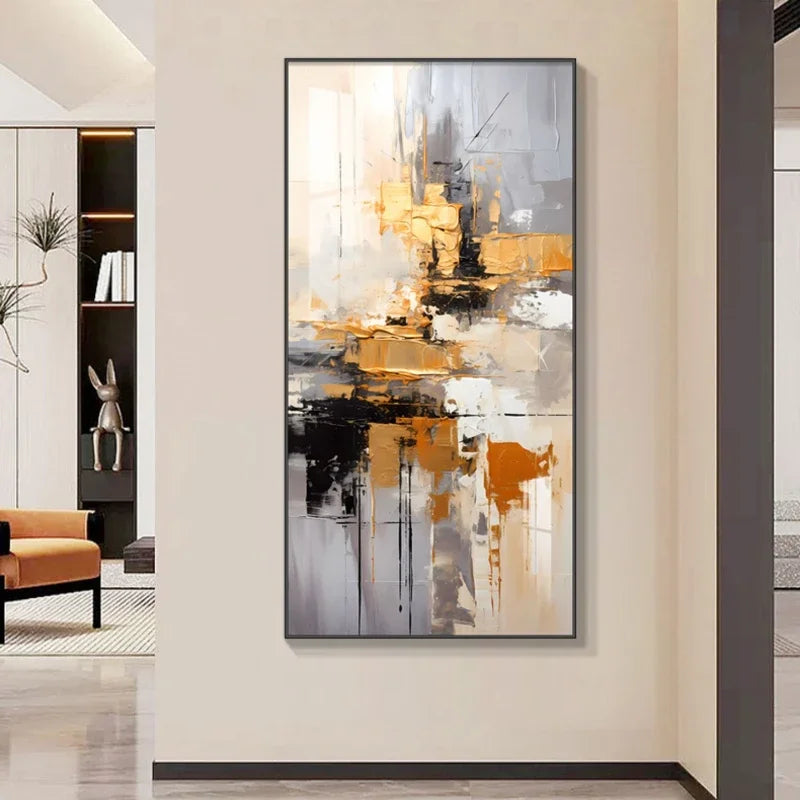 Black Grey Orange Abstract Wall Art Fine Art Canvas Prints Modern Artwork For Foyer Entryway Corridor Living Room Art Home Office Interiors
