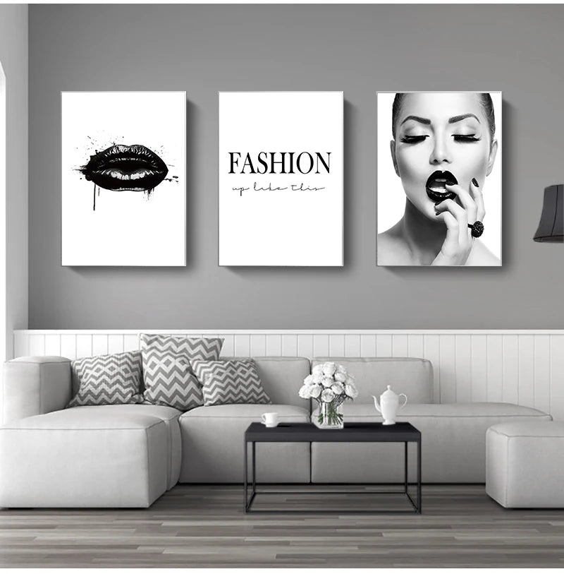 Black Lip Gloss Fashion Beauty Poster Wall Art Fine Art Canvas Prints Minimalist Black White Pictures For Studio Living Room Bedroom Salon Art Decor 2025