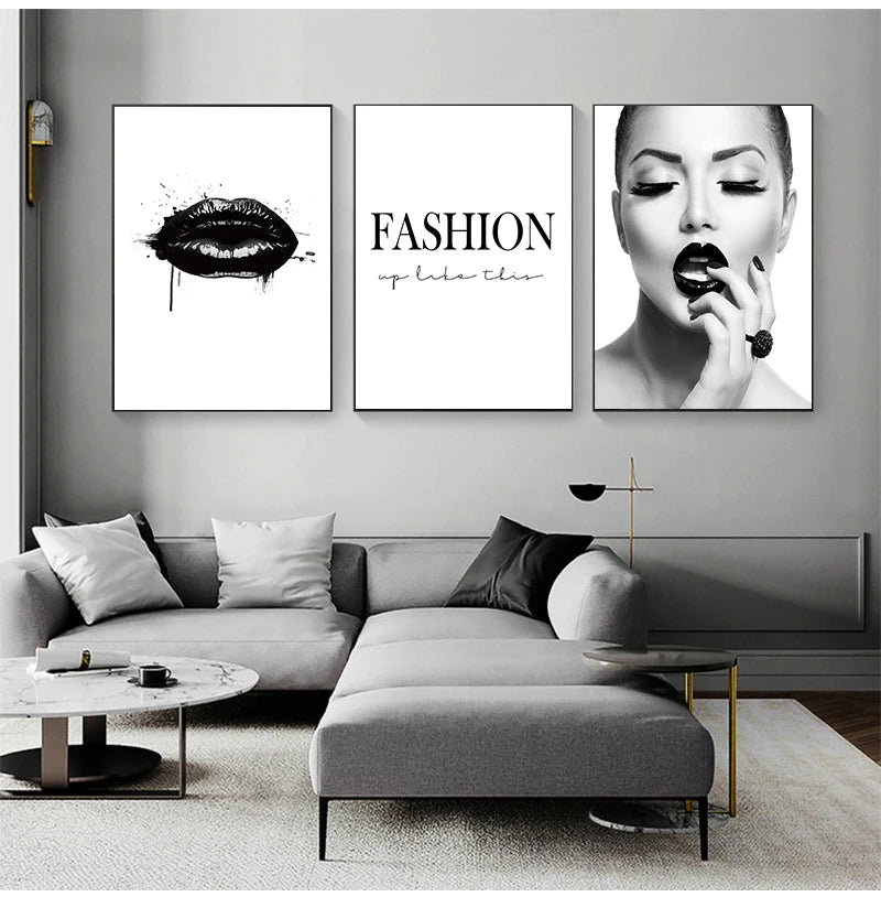 Black Lip Gloss Fashion Beauty Poster Wall Art Fine Art Canvas Prints Minimalist Black White Pictures For Studio Living Room Bedroom Salon Art Decor 2025