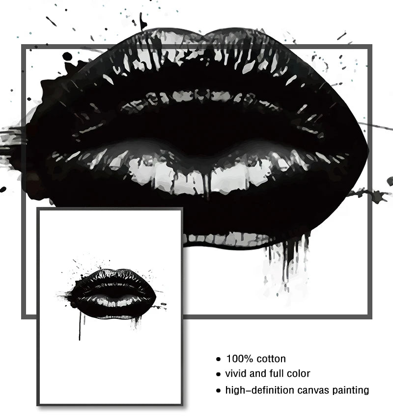 Black Lip Gloss Fashion Beauty Poster Wall Art Fine Art Canvas Prints Minimalist Black White Pictures For Studio Living Room Bedroom Salon Art Decor 2025