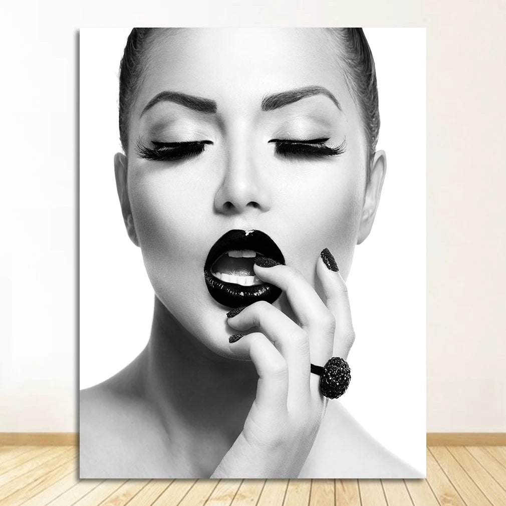 Black Lip Gloss Fashion Beauty Poster Wall Art Fine Art Canvas Prints Minimalist Black White Pictures For Studio Living Room Bedroom Salon Art Decor 2025
