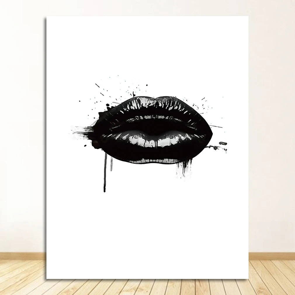 Black Lip Gloss Fashion Beauty Poster Wall Art Fine Art Canvas Prints Minimalist Black White Pictures For Studio Living Room Bedroom Salon Art Decor