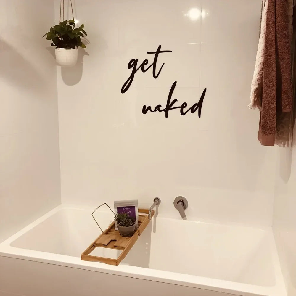 Black Metal Get Naked Wall Art For Bathroom 3d Iron Crafted Easy To Install Creative Typographic Wall Decor For Washroom Shower Room Nordic Home Decor