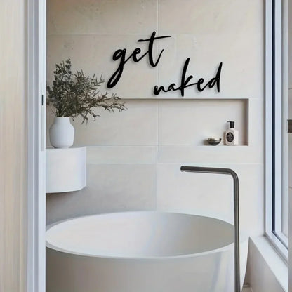 Black Metal Get Naked Wall Art For Bathroom 3d Iron Crafted Easy To Install Creative Typographic Wall Decor For Washroom Shower Room Nordic Home Decor