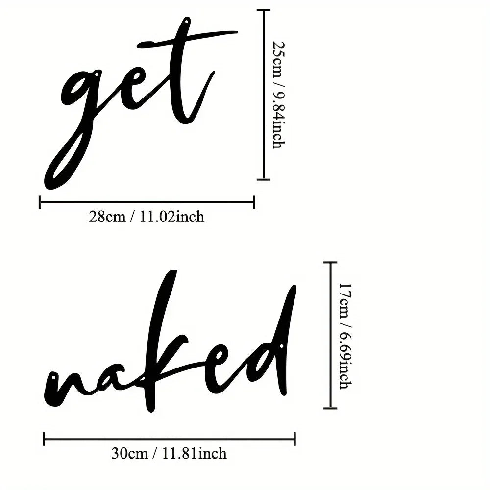 Black Metal Get Naked Wall Art For Bathroom 3d Iron Crafted Easy To Install Creative Typographic Wall Decor For Washroom Shower Room Nordic Home Decor
