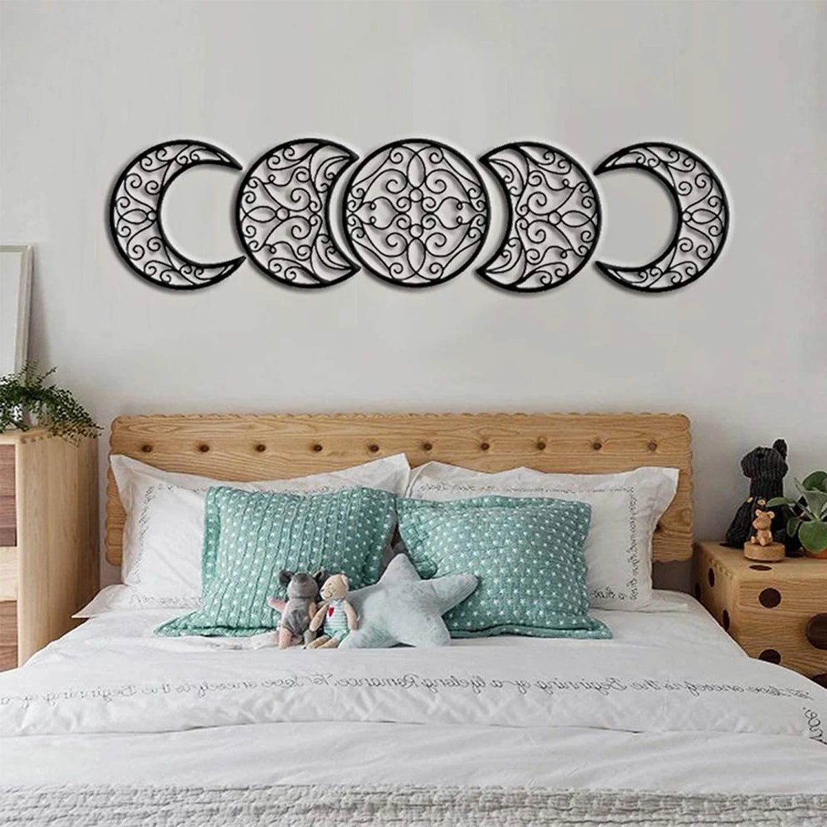 Black Metal Moon Phase Wall Art 3d Iron Craft Wall Mounted Nordic Wall Hanging Decoration For Living Room Dining Room Creative Home Decor