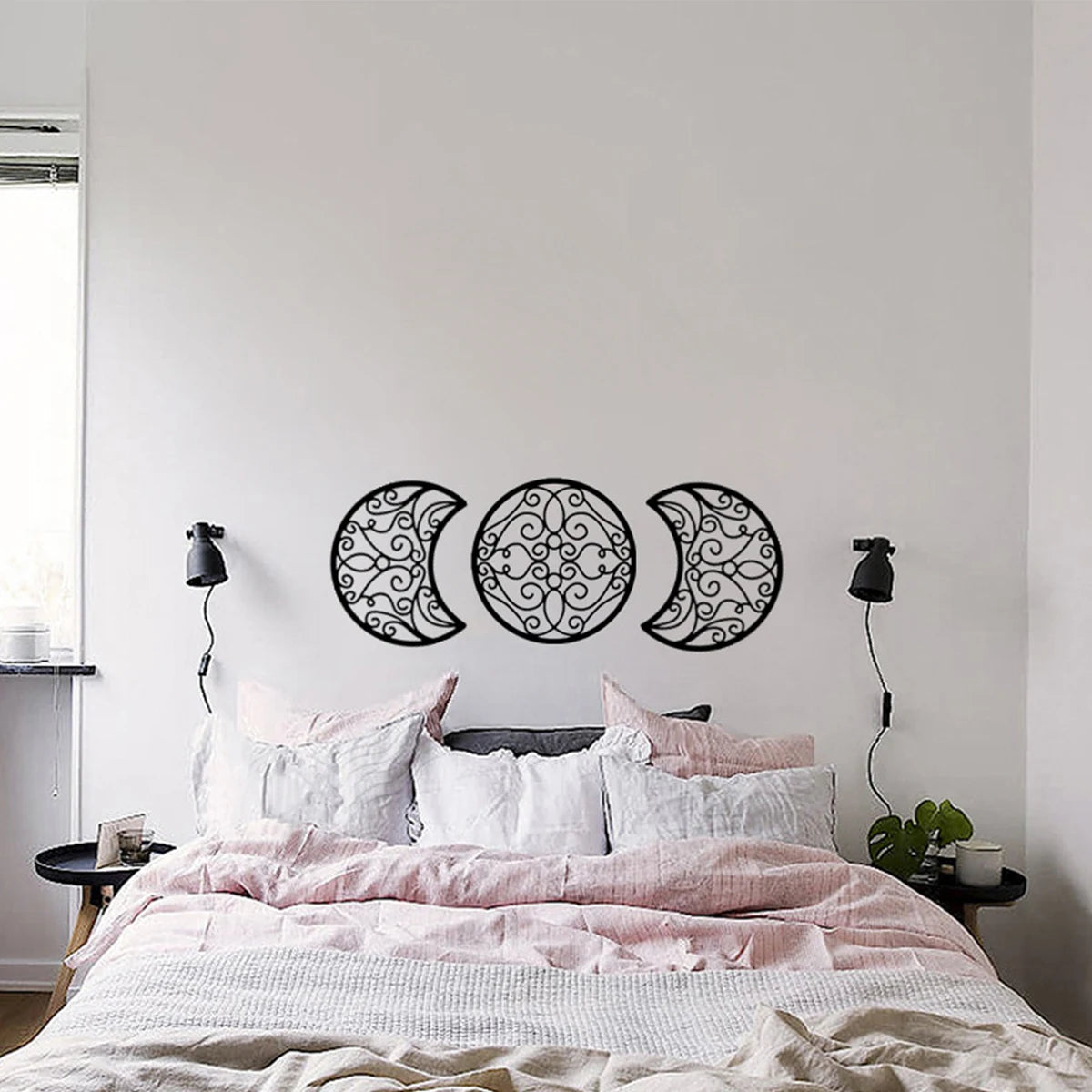 Black Metal Moon Phase Wall Art 3d Iron Craft Wall Mounted Nordic Wall Hanging Decoration For Living Room Dining Room Creative Home Decor