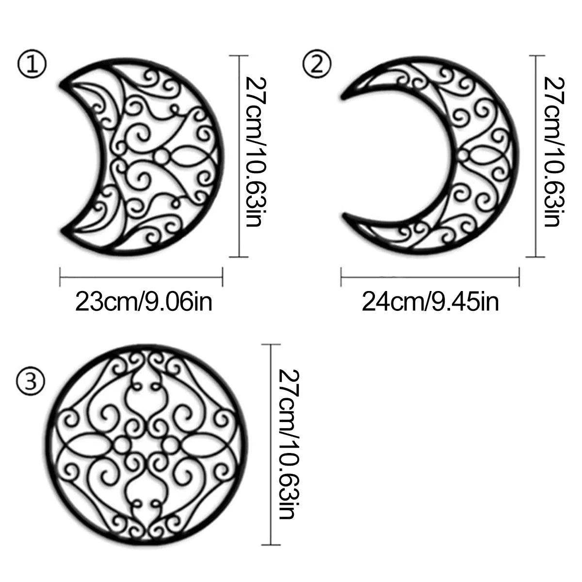 Black Metal Moon Phase Wall Art 3d Iron Craft Wall Mounted Nordic Wall Hanging Decoration For Living Room Dining Room Creative Home Decor