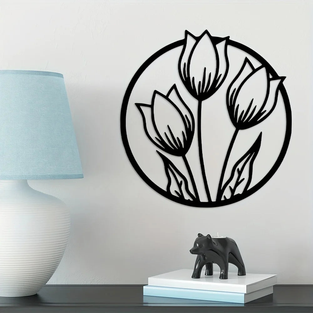 Black Metal Silhouetted Floral Wall Art Plaques Elegant 3d Iron Crafted Wall Decoration For Living Room Dining Room Bedroom Art