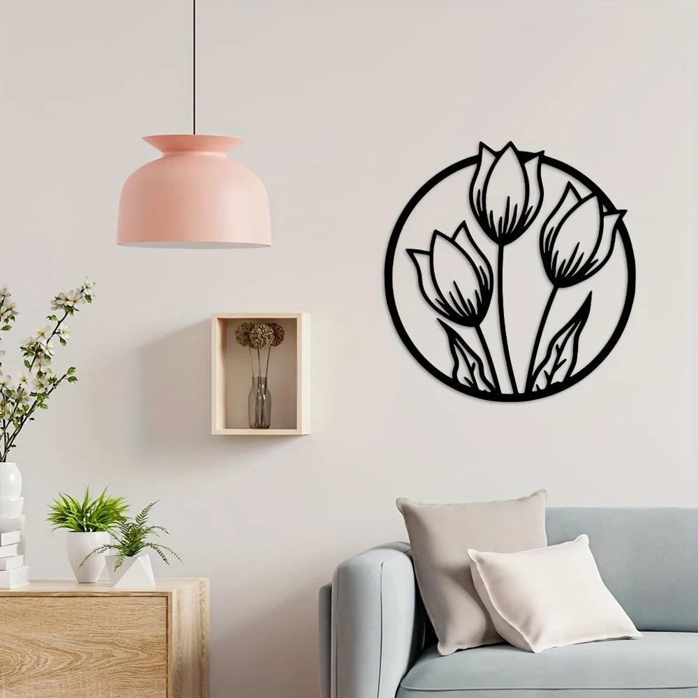 Black Metal Silhouetted Floral Wall Art Plaques Elegant 3d Iron Crafted Wall Decoration For Living Room Dining Room Bedroom Art