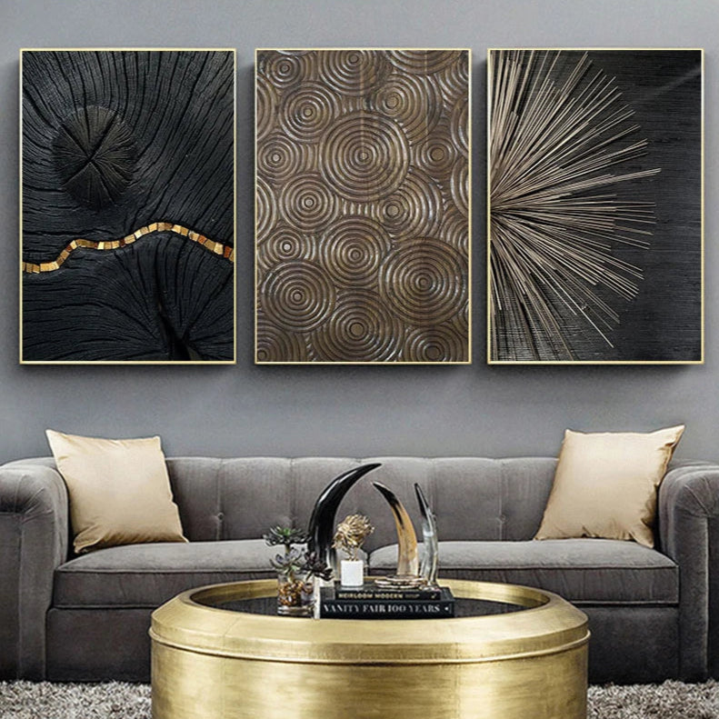 Black Natural Wood Grain Wall Art Fine Art Canvas Prints Modern Abstract Pictures For Apartment Living Room Dining Room Home Office Decor 2025