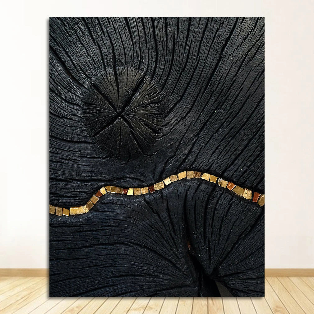 Black Natural Wood Grain Wall Art Fine Art Canvas Prints Modern Abstract Pictures For Apartment Living Room Dining Room Home Office Decor 2025 001