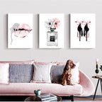 Black Pink Paris Perfume Lipstick Heels Wall Art Fine Art Canvas Prints Chic Fashion Pictures For Living Room Bedroom Boutique Salon Art Decor 2025