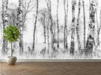 Black & White Woodland Landscape Wall Mural Big Format Custom Sizes Nordic Wall Covering Creative DIY Wall Decor For Living Room