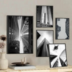 Black White Abstract Architectural Landscape Wall Art Self Adhesive Posters For Living Room Dining Room Home and Office Art Decor