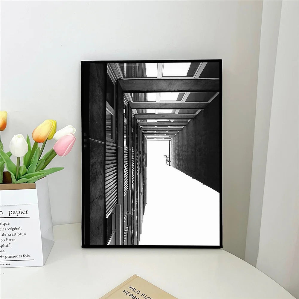 Black White Abstract Architectural Landscape Wall Art Self Adhesive Posters For Living Room Dining Room Home and Office Art Decor