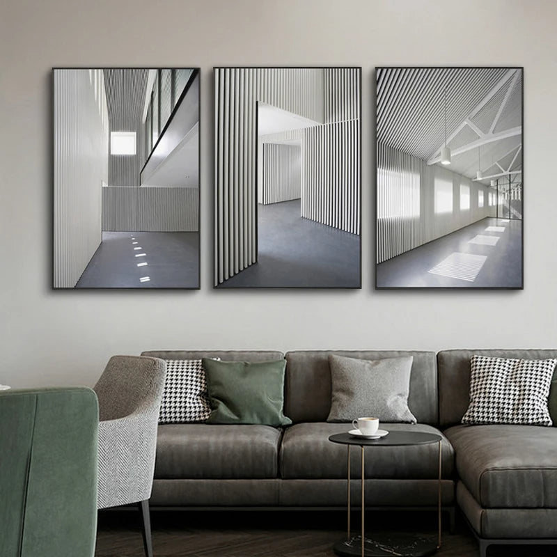 Black White Architectural Interiors Wall Art Fine Art Canvas Prints Print Pictures For Modern Loft Living Room Home Office Decor