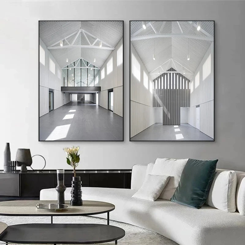 Black White Architectural Interiors Wall Art Fine Art Canvas Prints Print Pictures For Modern Loft Living Room Home Office Decor