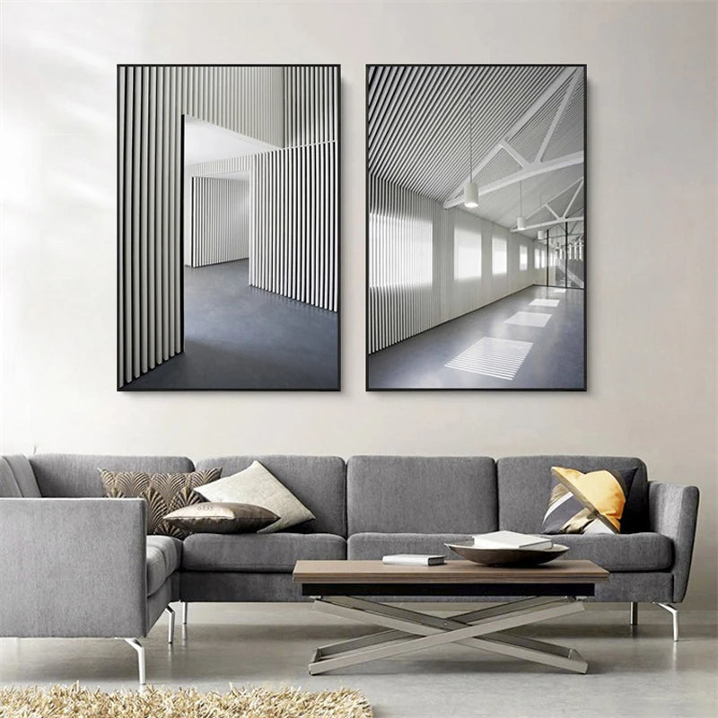 Black White Architectural Interiors Wall Art Fine Art Canvas Prints Print Pictures For Modern Loft Living Room Home Office Decor