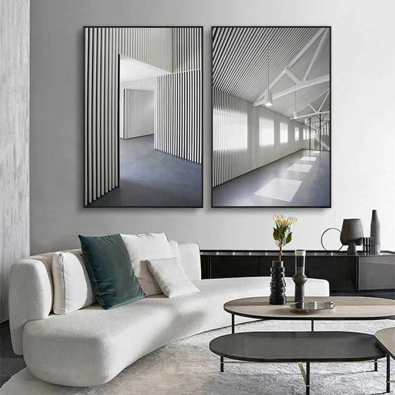 Black White Architectural Interiors Wall Art Fine Art Canvas Prints Print Pictures For Modern Loft Living Room Home Office Decor