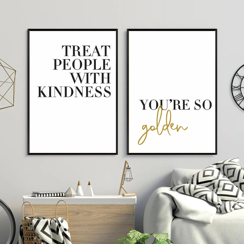 Black White Golden Affirmations Posters Wall Art Fine Art Canvas Prints Minimalist Quotations Wall Decor For Living Room Simple Bedroom Art