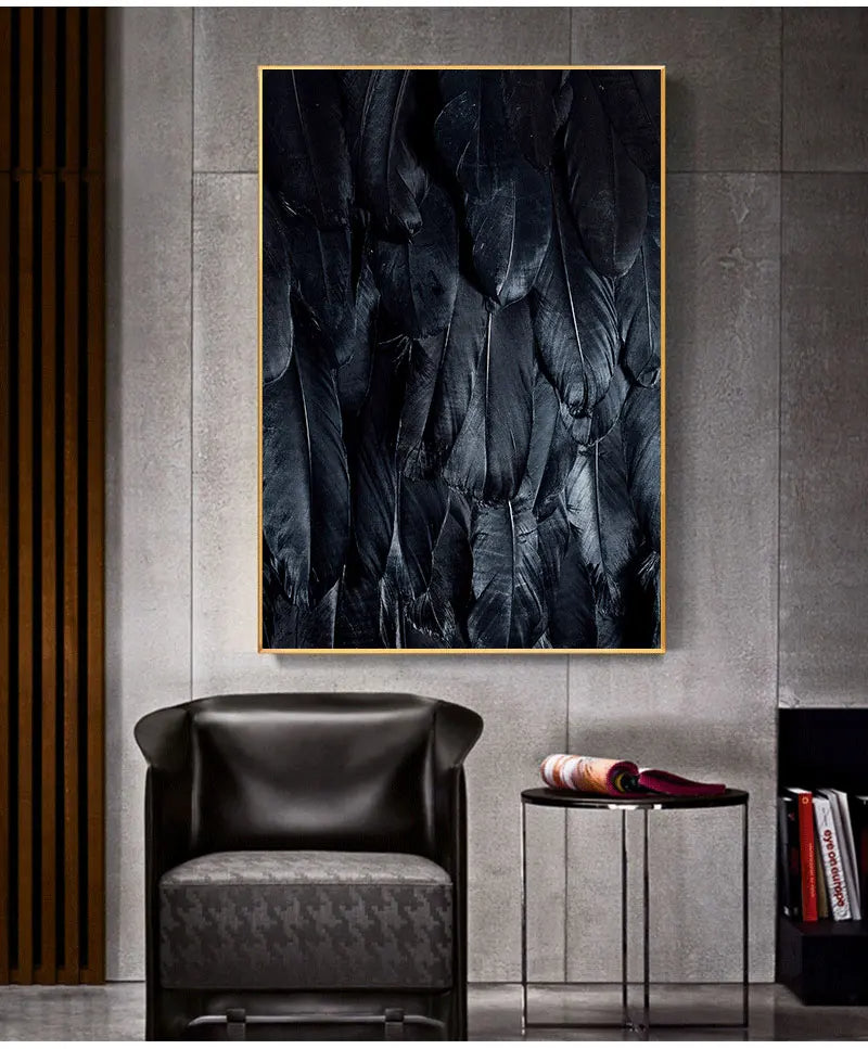 Black White Golden Feather Wall Art Fine Art Canvas Prints Chic Posters Boutique Fashion Pictures For Living Room Bedroom Hotel Salon Art Decor