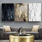 Black White Golden Feather Wall Art Fine Art Canvas Prints Chic Posters Boutique Fashion Pictures For Living Room Bedroom Hotel Salon Art Decor