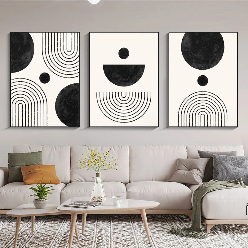 Black White Minimalist Geometric Curves Line Art Wall Art Fine Art Canvas Prints Pictures For Modern Apartment Living Room Home Office Decor