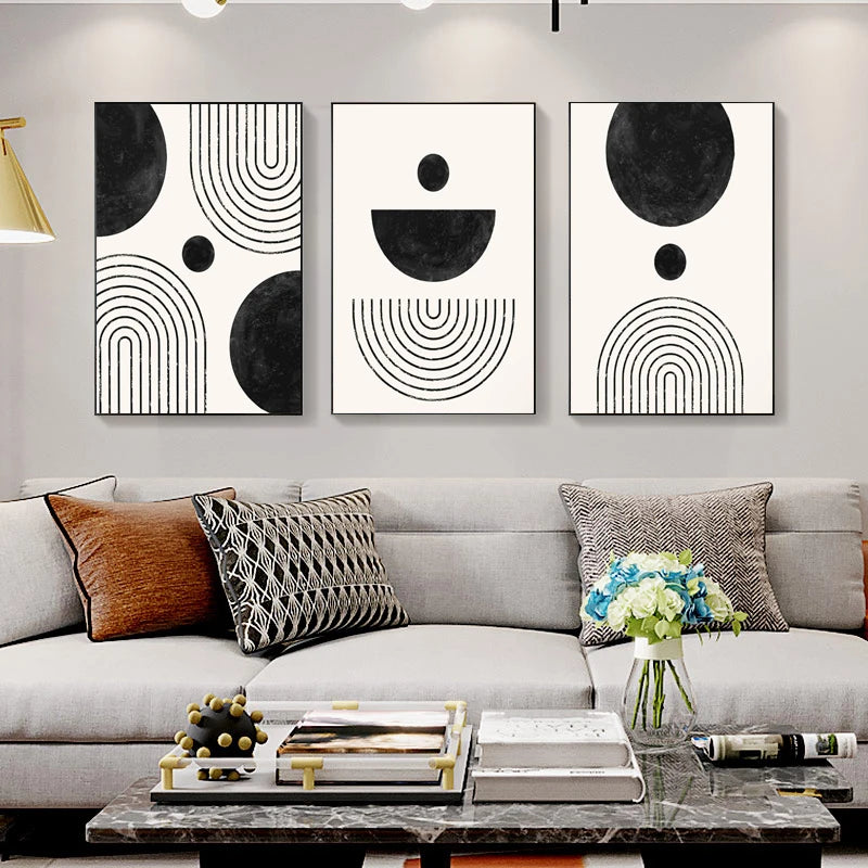 Black White Minimalist Geometric Curves Line Art Wall Art Fine Art Canvas Prints Pictures For Modern Apartment Living Room Home Office Decor