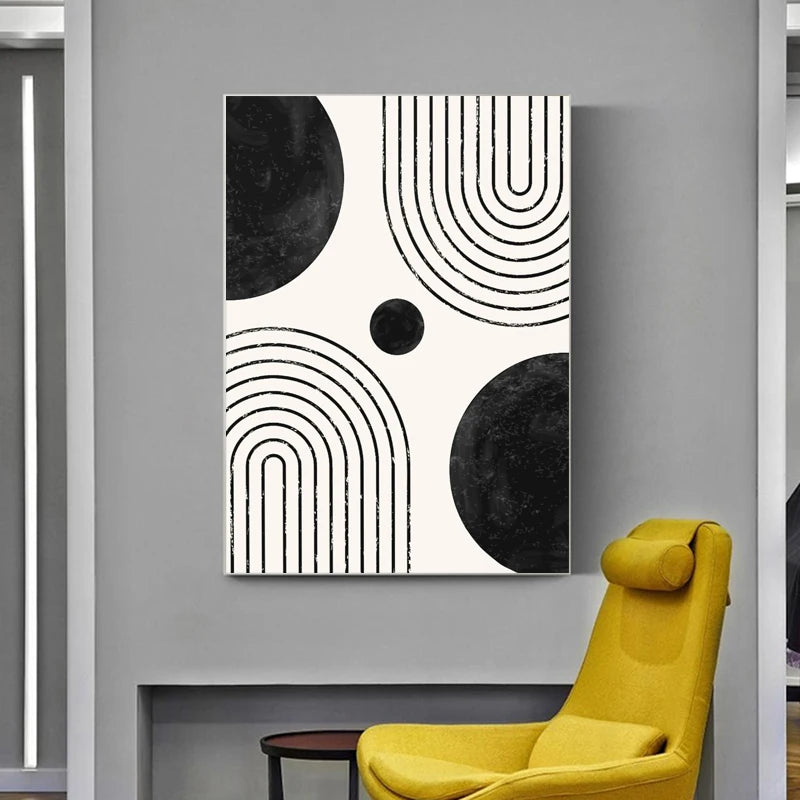 Black White Minimalist Geometric Curves Line Art Wall Art Fine Art Canvas Prints Pictures For Modern Apartment Living Room Home Office Decor