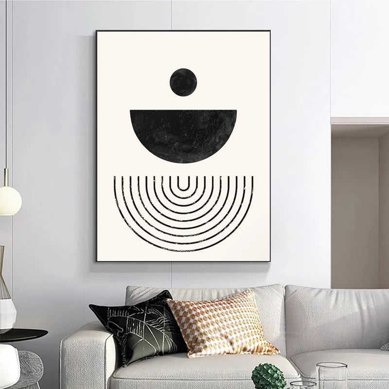 Black White Minimalist Geometric Curves Line Art Wall Art Fine Art Canvas Prints Pictures For Modern Apartment Living Room Home Office Decor