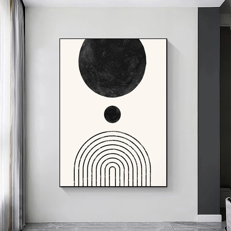 Black White Minimalist Geometric Curves Line Art Wall Art Fine Art Canvas Prints Pictures For Modern Apartment Living Room Home Office Decor d