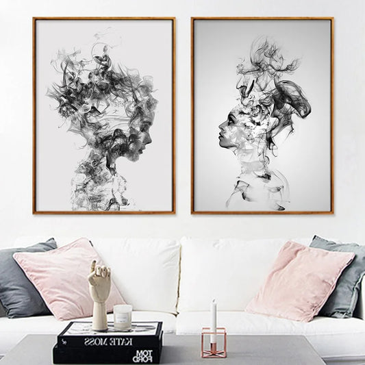 Black White Nordic Minimalist Girl Portrait Wall Art Fine Art Canvas Prints Modern Fashion Pictures For Living Room Bedroom Boutique Home Decor