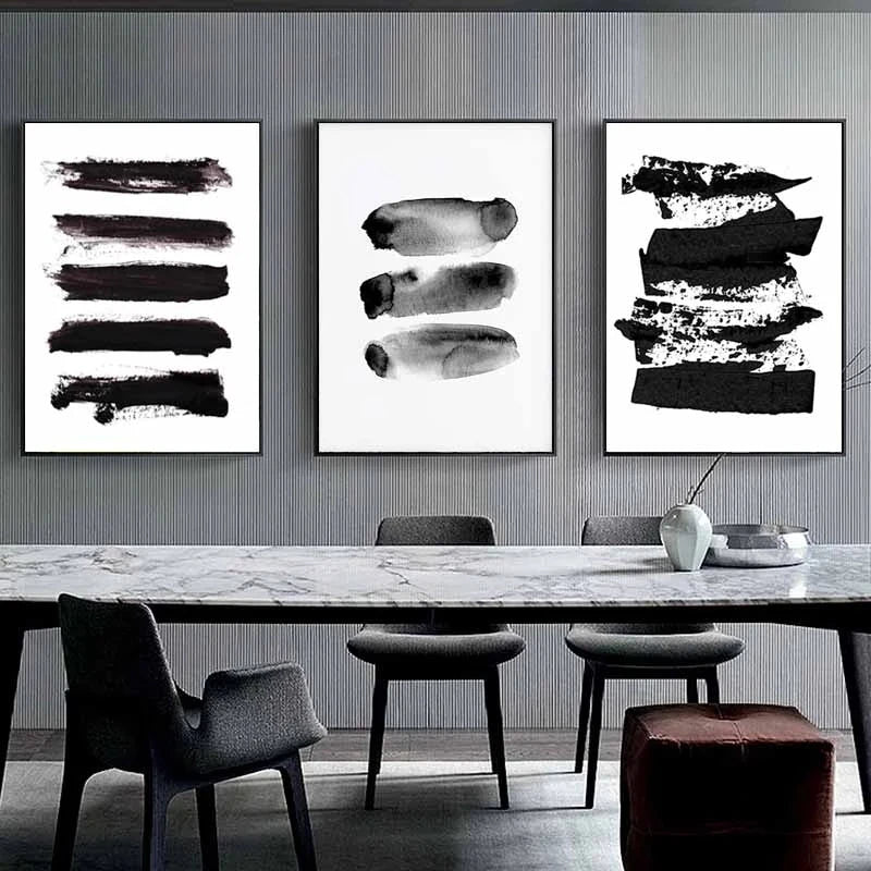 Black White Wall Art Minimalist Abstract Ink Brush Strokes Fine Art Canvas Prints Posters Pictures For Living Room Home Office Art Decor