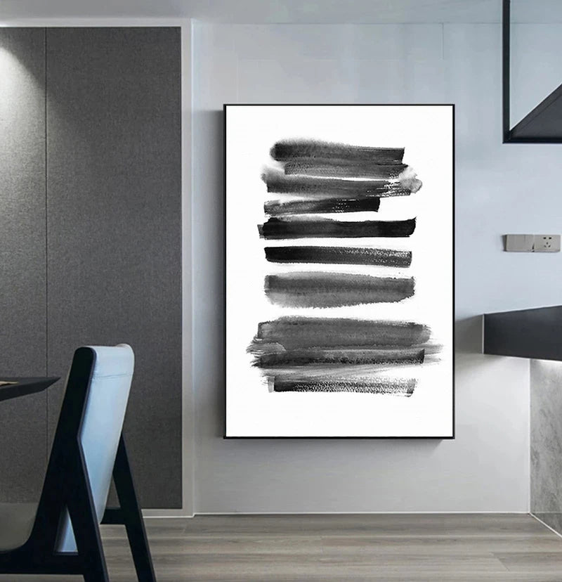 Black White Wall Art Minimalist Abstract Ink Brush Strokes Fine Art Canvas Prints Posters Pictures For Living Room Home Office Art Decor