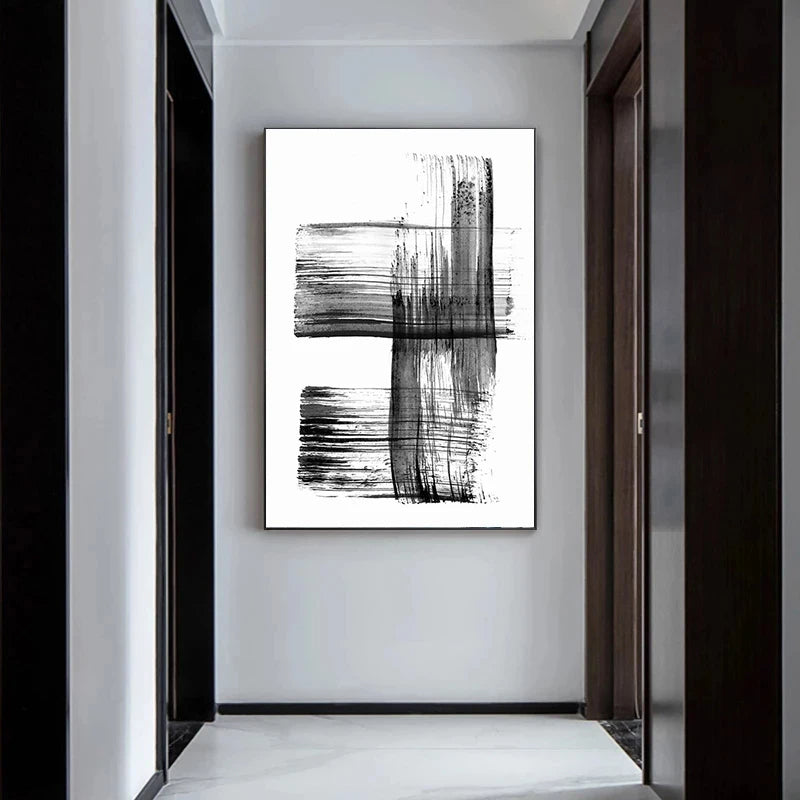 Black White Wall Art Minimalist Abstract Ink Brush Strokes Fine Art Canvas Prints Posters Pictures For Living Room Home Office Art Decor