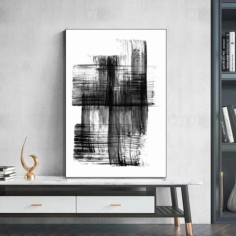 Black White Wall Art Minimalist Abstract Ink Brush Strokes Fine Art Canvas Prints Posters Pictures For Living Room Home Office Art Decor