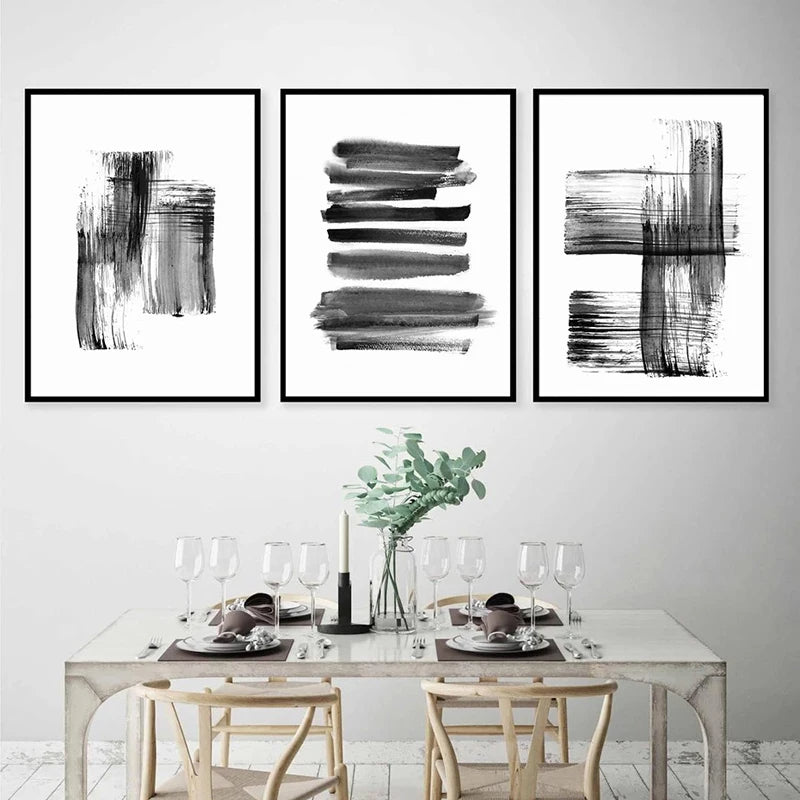 Black White Wall Art Minimalist Abstract Ink Brush Strokes Fine Art Canvas Prints Posters Pictures For Living Room Home Office Art Decor