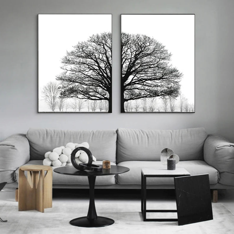 Black White Winter Trees Forest Landscape Wall Art Fine Art Canvas Prints Posters Pictures For Living Room Bedroom Home Office Art Decor