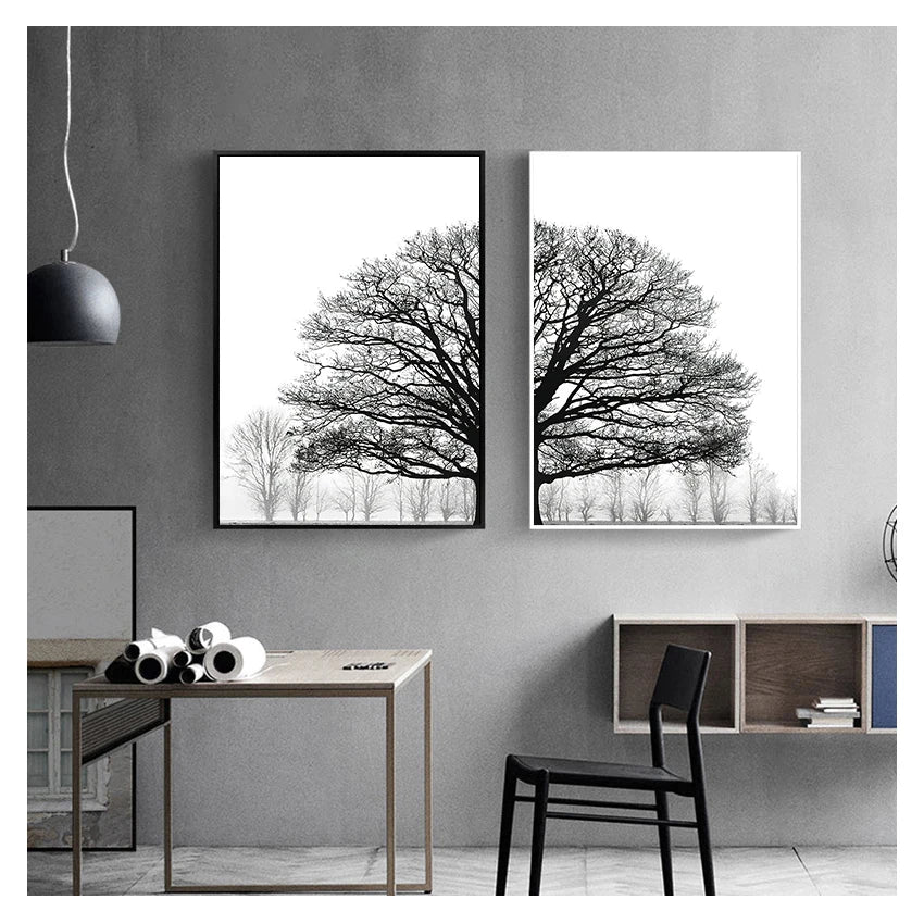 Black White Winter Trees Forest Landscape Wall Art Fine Art Canvas Prints Posters Pictures For Living Room Bedroom Home Office Art Decor