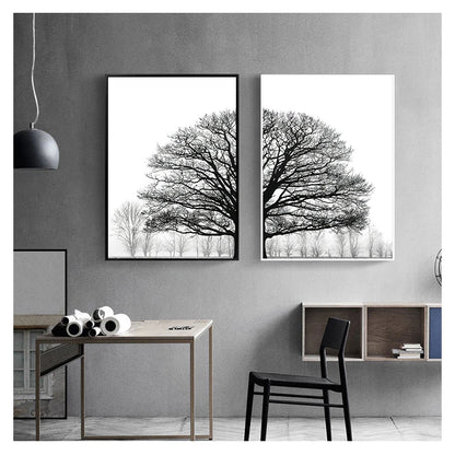 Black White Winter Trees Forest Landscape Wall Art Fine Art Canvas Prints Posters Pictures For Living Room Bedroom Home Office Art Decor