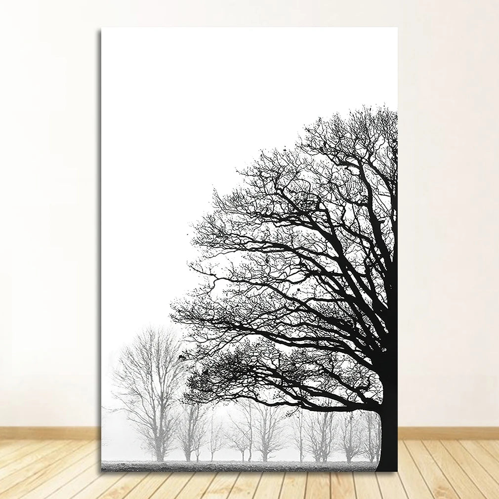 Black White Winter Trees Forest Landscape Wall Art Fine Art Canvas Prints Posters Pictures For Living Room Bedroom Home Office Art Decor