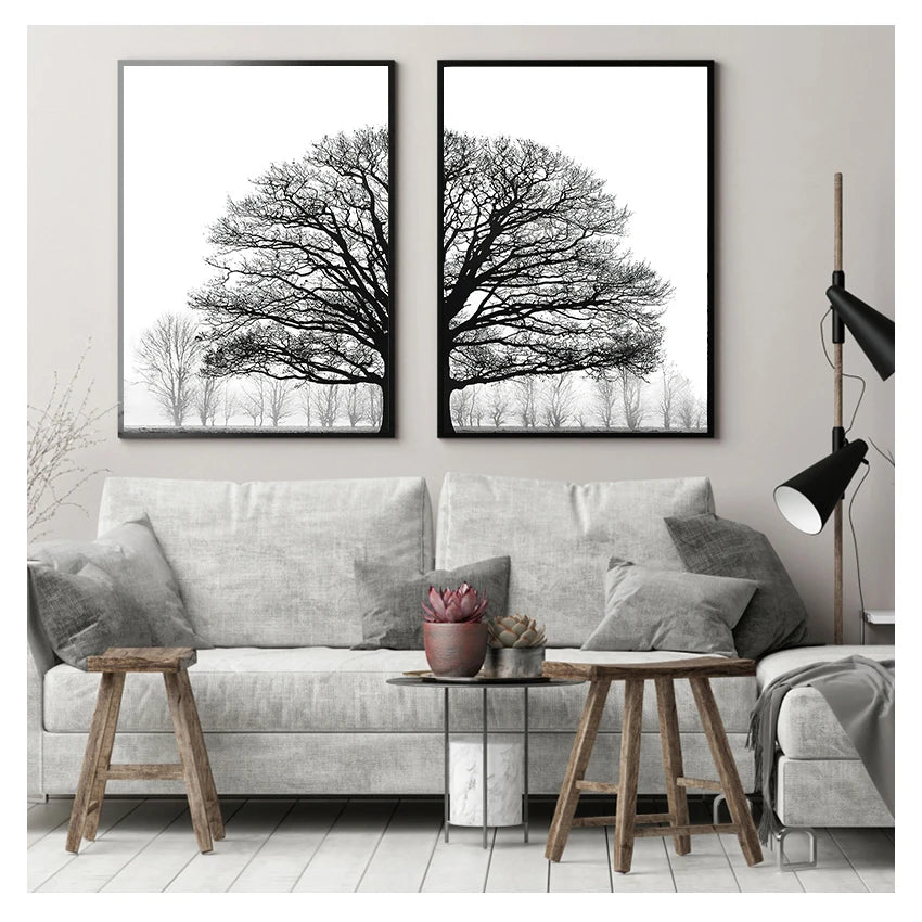 Black White Winter Trees Forest Landscape Wall Art Fine Art Canvas Prints Posters Pictures For Living Room Bedroom Home Office Art Decor
